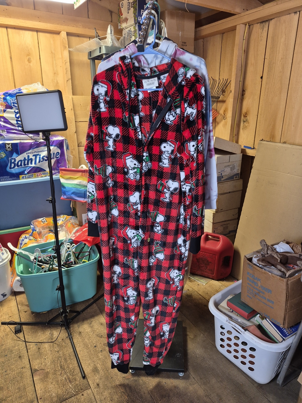 munki munki Red & Black Plaid Snoopy One-Piece Pajama Bin 67
